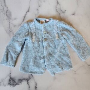 Bebe Cradlecraft Made In Spain bunny rabbit blue button up knit cardigan pastel